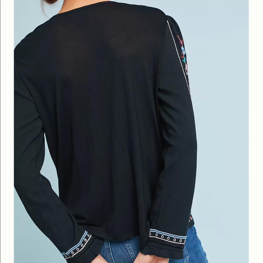 Anthropologie Black Embellished Long Sleeve Blouse - Picture 10 of 11
